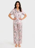 Women's Luxury Satin Leaf Print Short-Sleeve Pajama Set