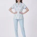 Women's Luxury Light Blue Ikat Print Mandarin Collar Pajama Set