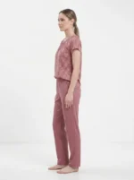 Women's Geometric Arch Print Ruched Neck Pajama Set - Image 3