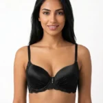 Women's Comfort T-Shirt Bra with Lace Band and Rhinestone Accent