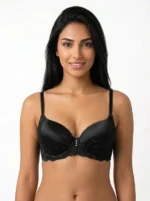 Women's Comfort T-Shirt Bra with Lace Band and Rhinestone Accent
