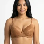 Women's Wire-Free Plus-Size Comfort Bra with Lace and Striped Texture Overlay