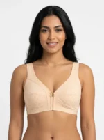 Women's Pure Cotton Front-Zipper Wireless Crop Bra with Ditsy Ring-Floral Print