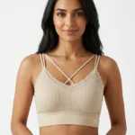 Women's Premium Cami Bra with Cross-Strap V-Neck and Lace Trim