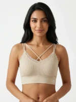 Women's Premium Cami Bra with Cross-Strap V-Neck and Lace Trim