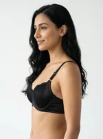 Women's Underwired Full-Coverage Support Bra with Smooth Satin and Floral Lace Panels - Image 3