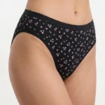 Botanical-Bloom Cotton High-Leg Brief in Midnight Onyx
