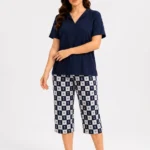 Midnight Navy Checker Floral Loungewear Set