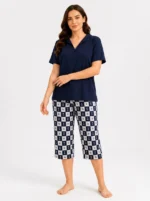 Midnight Navy Checker Floral Loungewear Set