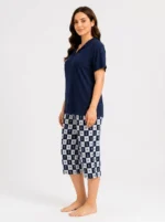 Midnight Navy Checker Floral Loungewear Set - Image 3