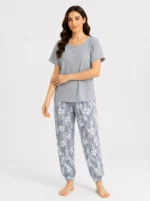 Serene Sky Meadow Henley Loungewear Set