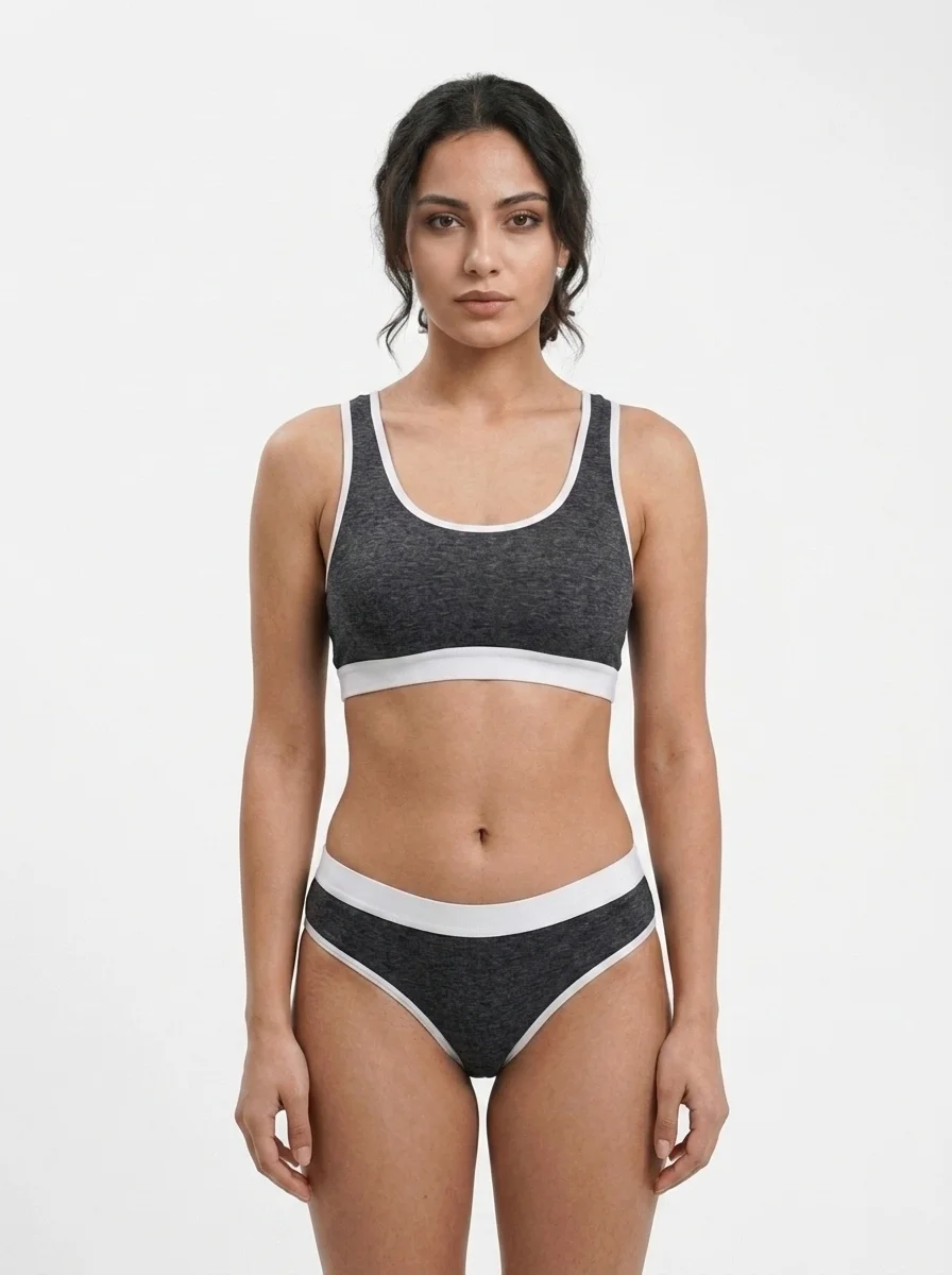 Woman_wearing_bra_and_underwear_202608012220 Seamless Contrast Trim Active Lingerie Set - Image 1