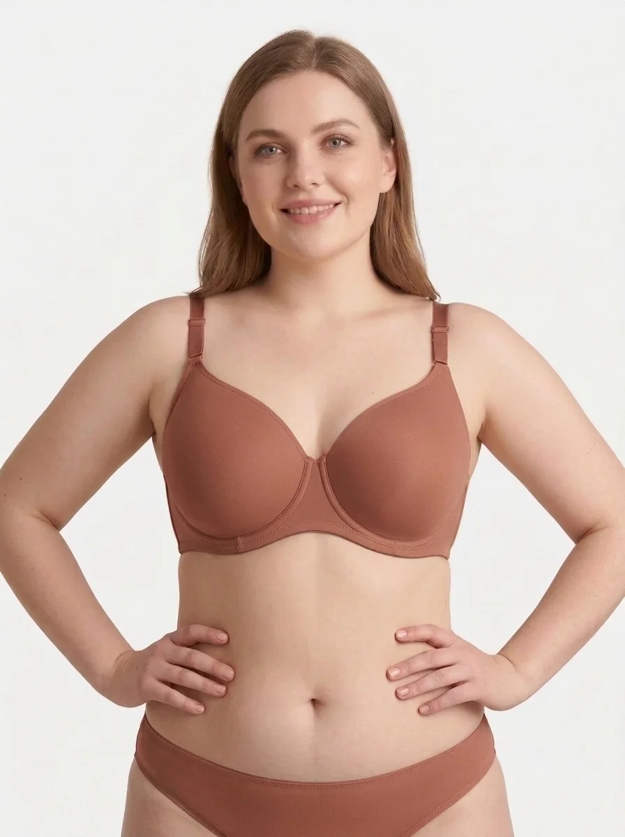 Woman_wearing_brown_bra_202607301716 Push-Up Perfect Shape Smooth Bra - Image 1