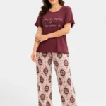Crimson Medallion Ruffle-Sleeve Loungewear Set
