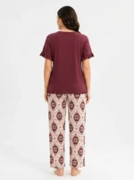 Crimson Medallion Ruffle-Sleeve Loungewear Set - Image 2