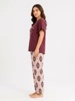 Crimson Medallion Ruffle-Sleeve Loungewear Set - Image 3