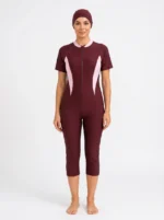 Women's Colorblock Modest One-Piece Swimsuit Set