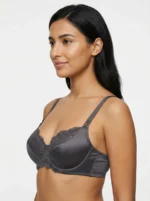 Women's Full-Coverage Support Bra with Smooth Satin and Floral Lace Panels - Image 3