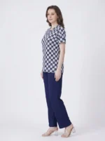 Midnight Navy Checker Floral Loungewear Set - Image 3