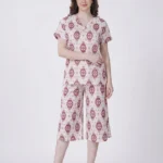 Crimson Medallion Notch-Neck Loungewear Set