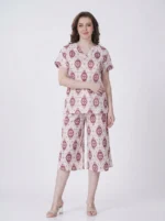 Crimson Medallion Notch-Neck Loungewear Set