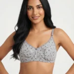Women's Premium Turkish Cotton Wire-Free Seamed Bra with Delicate Budding Floral Print