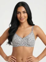 Women's Premium Turkish Cotton Wire-Free Seamed Bra with Delicate Budding Floral Print