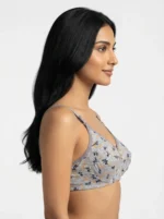 Women's Premium Turkish Cotton Wire-Free Seamed Bra with Ditsy Leaf Print - Image 3