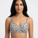 Women's Premium Turkish Cotton Wire-Free Seamed Bra with Ditsy Leaf Print
