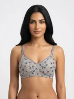Women's Premium Turkish Cotton Wire-Free Seamed Bra with Ditsy Leaf Print