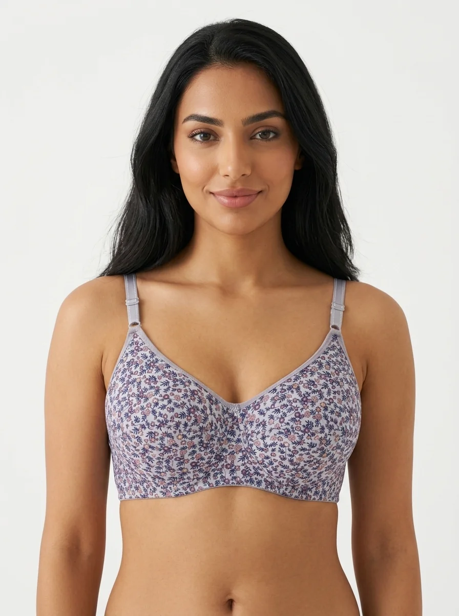 Woman_wearing_floral_bra_202607190019 Women's Underwired Soft Sponge Seamed Bra with Ditsy Autumnal Floral Print - Image 1