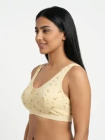 Women's Pure Cotton Wireless Crop Lounge Bra with Ditsy Meadow Floral Print - Image 3