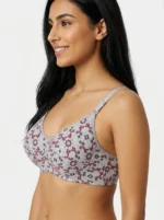 Women's Premium Cotton Underwired Seamed Bra with Geometric Ditsy Floral Print - Image 3
