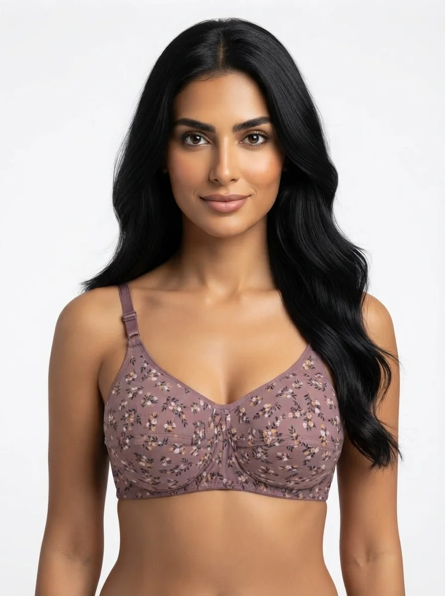 Woman_wearing_floral_print_bra_202607170704_6 Women's Wire-Free Soft Sponge Under-Bust Seamed Bra with Ditsy Floral Print - Image 1