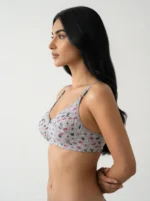 Women's Premium Turkish Cotton Wire-Free Seamed Bra with Dual-Tone Leaf Print - Image 3
