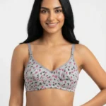 Women's Premium Turkish Cotton Wire-Free Seamed Bra with Dual-Tone Leaf Print