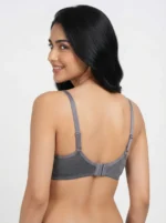 Women's Premium Turkish Cotton Wire-Free Seamed Bra in Charcoal Grey Melange - Image 2
