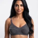 Women's Premium Turkish Cotton Wire-Free Seamed Bra in Charcoal Grey Melange