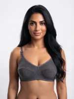 Women's Premium Turkish Cotton Wire-Free Seamed Bra in Charcoal Grey Melange