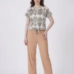 Sage Damask Tie-Front Loungewear Set