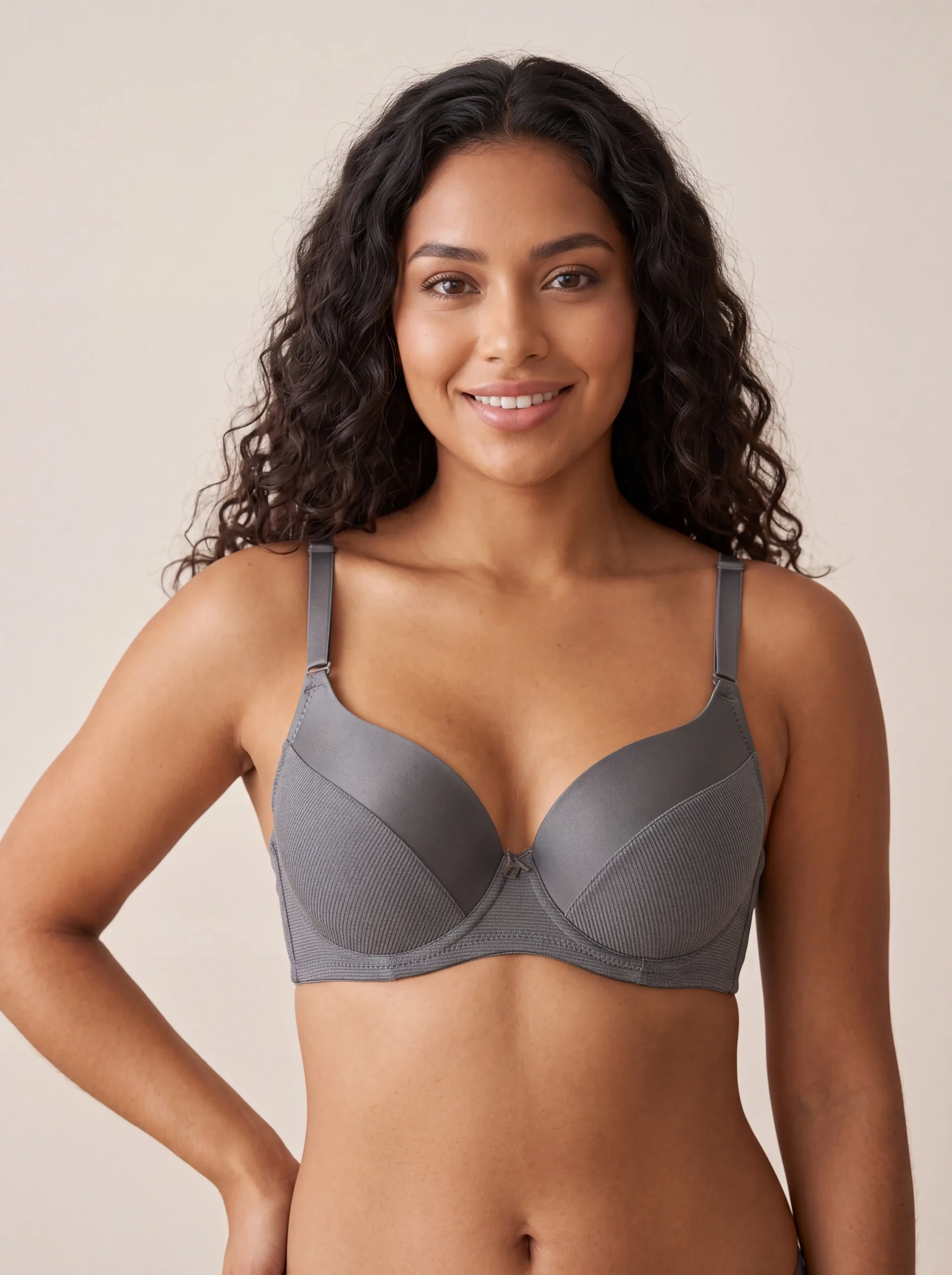 Woman_wearing_grey_bra_4K_202607042101 Lightly Lined Smooth Demi Bra - Image 1