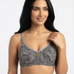 Women's Premium Turkish Cotton Wire-Free Seamed Bra with Subtle Grey Leopard Print