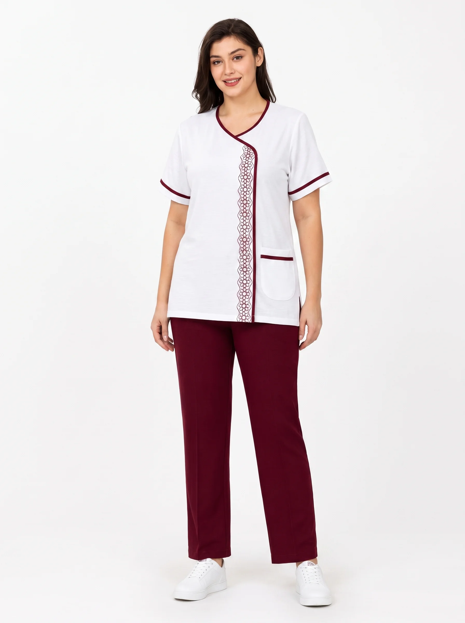 Woman_wearing_healthcare_uniform_2K_202607091546 (1) Decorative Panel Asymmetric Uniform - Image 1