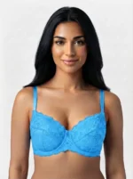 Women's Wire-Free Plus-Size Comfort Bra with Full Floral Lace Overlay and Wide Back Band