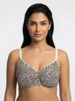 Women's best Turkish Cotton Underwired Seamed Bra with Classic Leopard Print