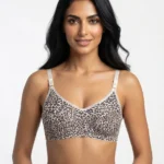 Women's Premium Turkish Cotton Wire-Free Seamed Bra with Classic Leopard Print