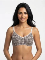 Women's Premium Turkish Cotton Wire-Free Seamed Bra with Classic Leopard Print