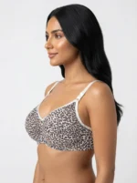 Women's Premium Turkish Cotton Wire-Free Seamed Bra with Classic Leopard Print - Image 3