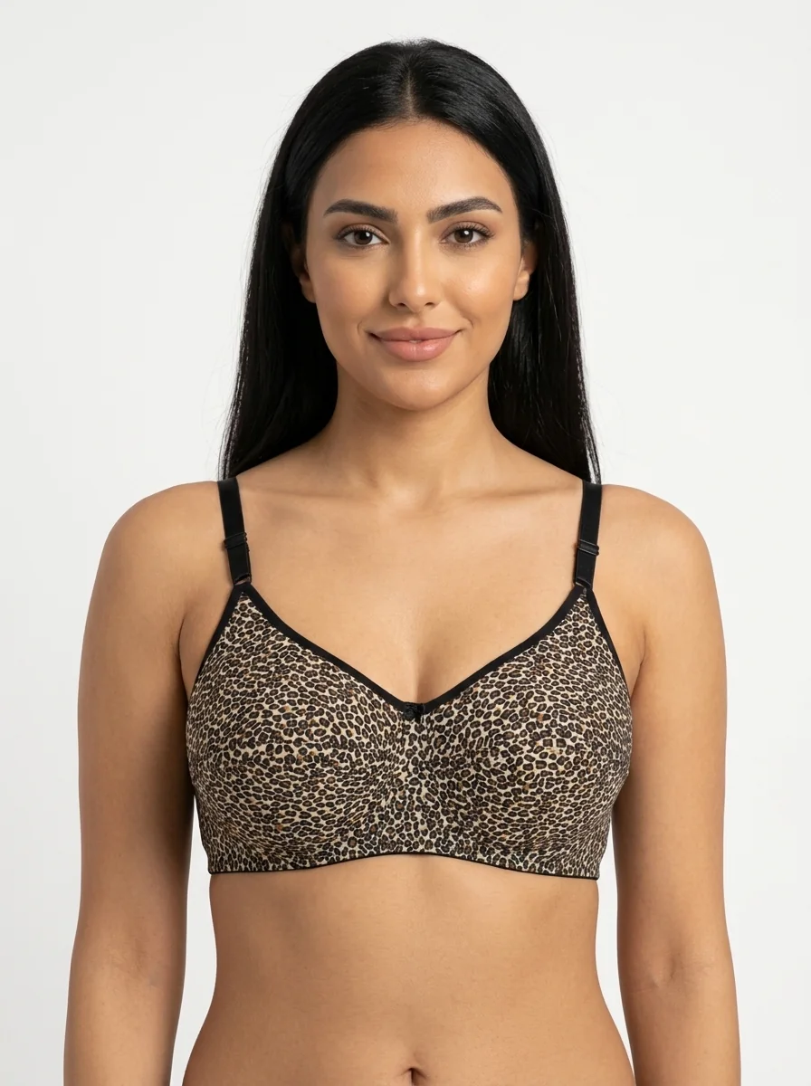 Woman_wearing_leopard_print_bra_202607190016 Women's Soft Sponge Bra with High-Contrast Leopard Print - Image 1