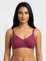Women's Fine Cotton Wire-Free Multi-Part Seamed Bra with Swiss Polka Dot Print